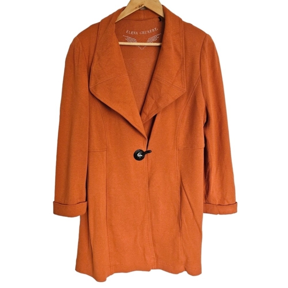Elena Grunert Orange Stretch Jersey Blazer Jacket‎ Cropped Sleeves Size 44